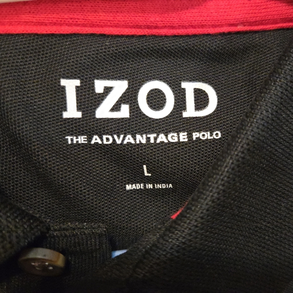NWT Izod 'The Advantage Polo' Large Black Shirt with Red Logo UFP-15 Sun Protect - Picture 2 of 8